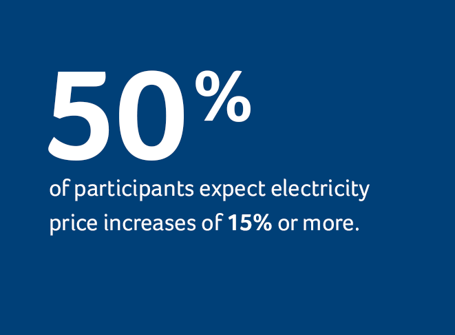 50% of participants expect electricity price increases of 15% or more.